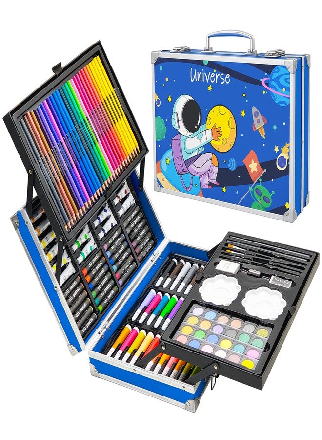 في جراسب مجموعة أدوات الرسم والتلوين الفضائية من VGRASSP، 145 قطعة، لعبة فنية للأطفال - مجموعة أدوات مدرسية محمولة تتضمن ألوان باستيل زيتية، وألوان مائية، وأقلام تلوين، وأقلام رسم، ومستلزمات حرفية - Image 1